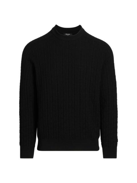 Balmain Men's Monogram Jacquard Wool Sweater - Noir