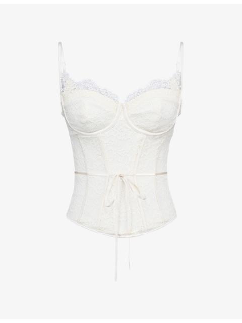 House of CB Audrina Ribbon-Tie Stretch-Lace Corset Top