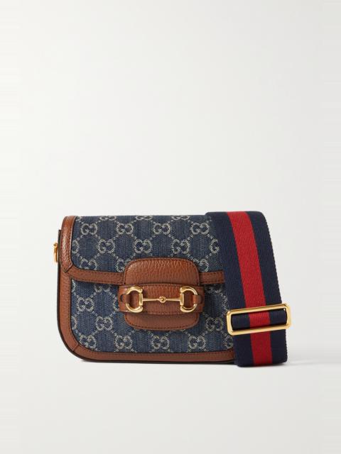 GUCCI Horsebit 1955 mini denim-jacquard and textured-leather shoulder bag