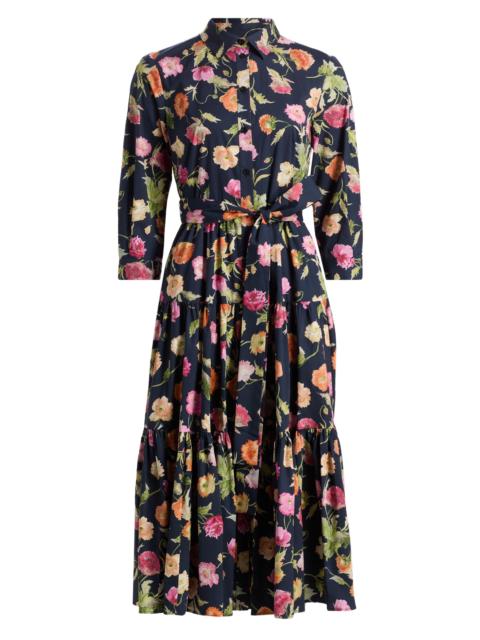 CAROLINA HERRERA Women's Poppy-Print Tiered Midi-Shirtdress - Midnight Multi
