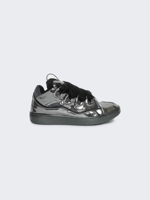 Lanvin Metallic Leather Curb Sneakers Gunmetal