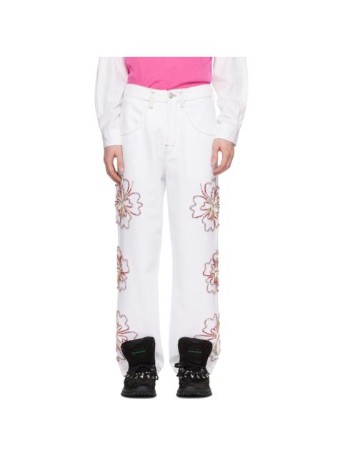 White Embroidered Jeans