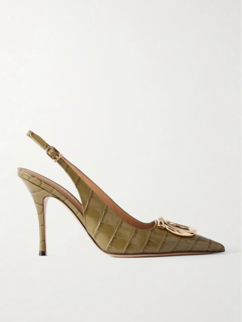 FERRAGAMO Sara 95 Croc-effect Leather Slingback Pumps