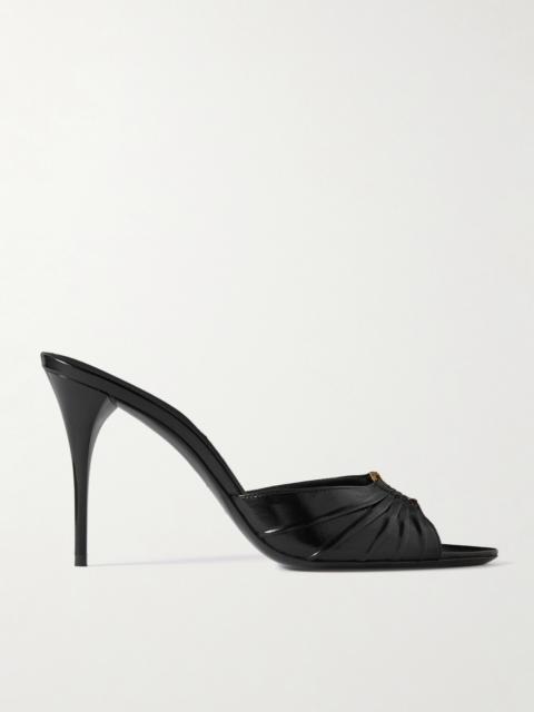 SAINT LAURENT Babylone Embellished Gathered Glossed-leather Mules