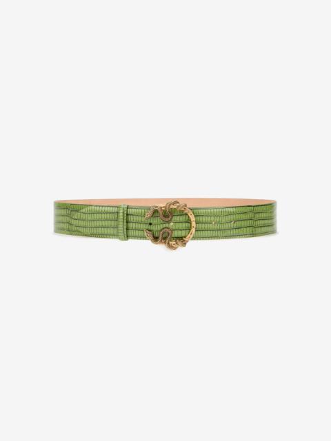 Roberto Cavalli Green Leather Belt With Snake Buckle