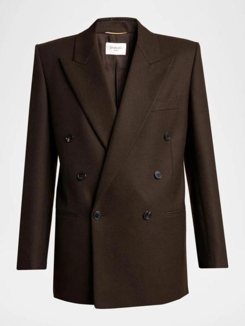 SAINT LAURENT Brushed Wool-Blend Double-Breasted Blazer Jacket