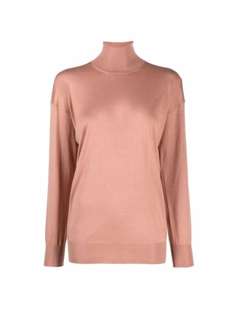 high-neck knitted long-sleeve top