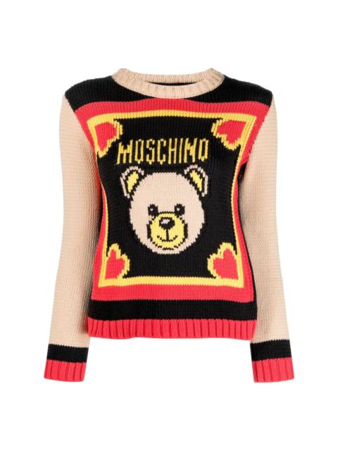 Teddy Bear-embroidered ribbed jumper