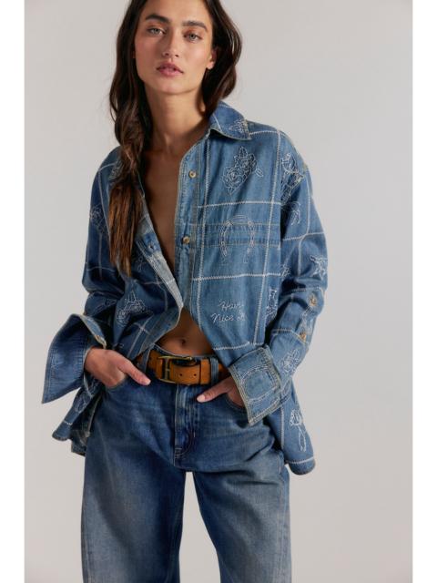FREE PEOPLE We The Free Have A Nice Day Denim Top