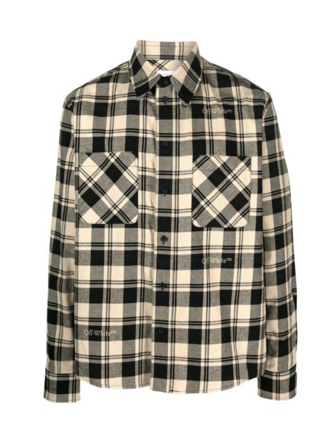 Off-White チェッカーパターンシャツ XS HECT】Big W-pocket Draw Cord Seersucker Check S/S Shirt