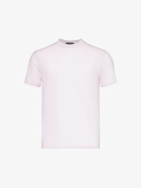 Crewneck ribbed-trim cotton-blend jersey T-shirt