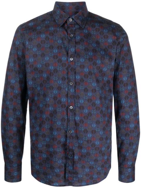 Canali leaf-print cotton shirt
