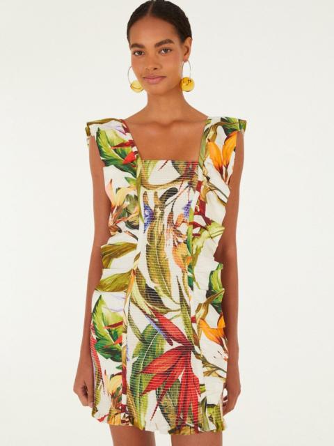 FARM RIO Sand Florart Lenzing Ecovero Euroflax Short Sleeve Mini Dress