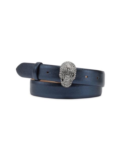 skull-buckle leather belt