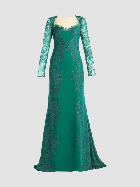 TADASHI SHOJI Women's Lace-Embroidered Illusion Gown - Emerald