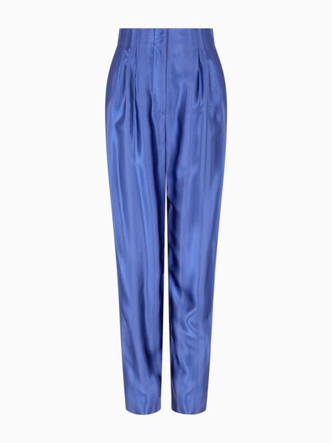 Oval-leg trousers in viscose jacquard with diagonal gradient-effect motif