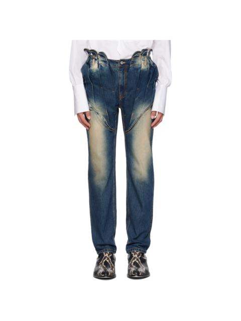 JUNTAE KIM Blue Gathered Corset Jeans