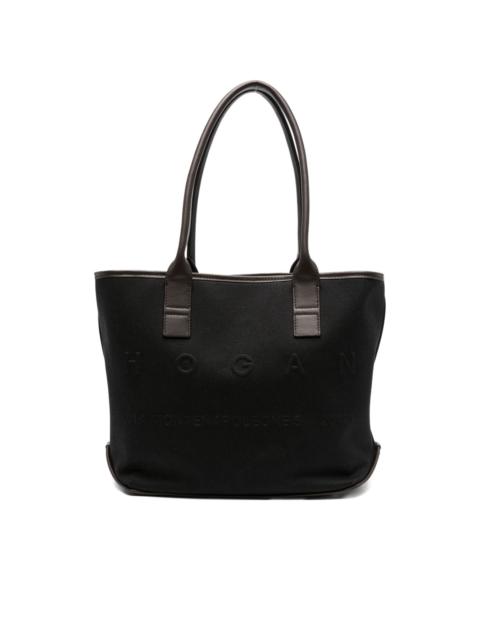 HOGAN Script Shopping leather-trimmed tote bag