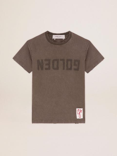 Golden Goose Olive-green regular-fit T-shirt with Golden lettering on the front