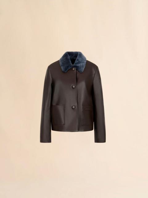 Marni BROWN NAPPA BABY JACKET WITH SHEARLING TRIMS