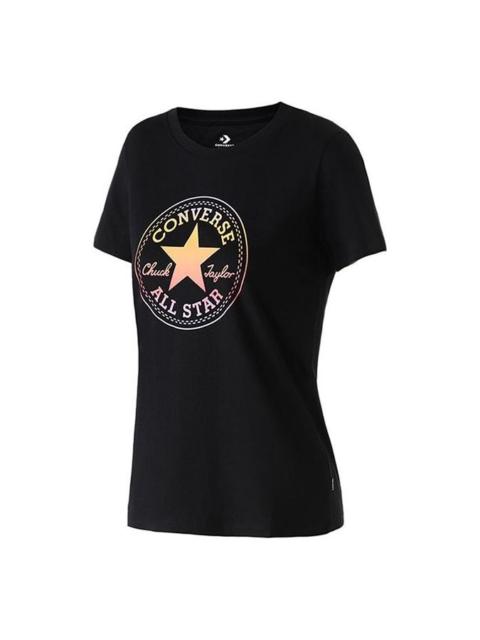 Converse (WMNS) Converse Printing Sports Short Sleeve Black 10017088-A02