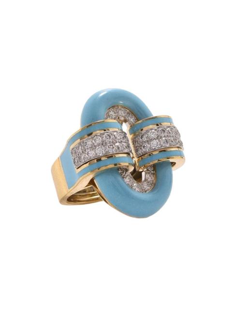 DAVID WEBB Diamond Blue Oval Buckle Ring