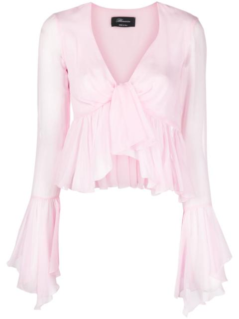Blumarine ruffled long-sleeve silk blouse