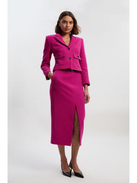 KAREN MILLEN Textured Tweed Tailored Belted Pencil Skirt