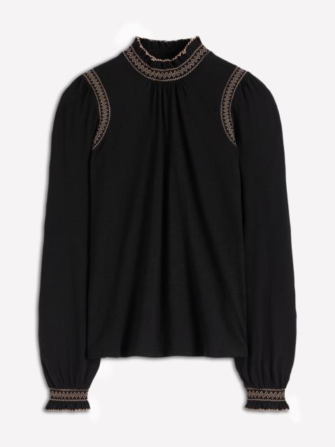 BODEN Tia Smocked Neck Jersey Top-Black