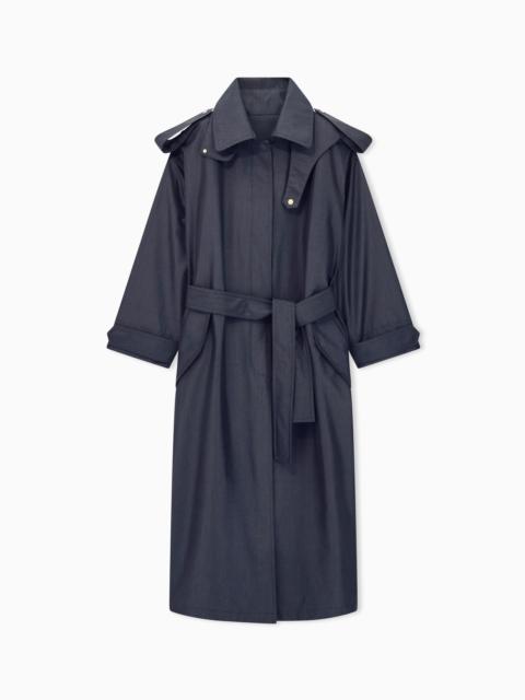 GIORGIO ARMANI LONG WATERPROOF TRENCH COAT IN SILK SHANTUNG WITH A BELT