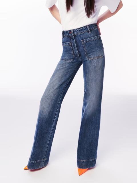 Victoria Beckham Alina High Waisted Patch Pocket Jean in Faded Blue Wash