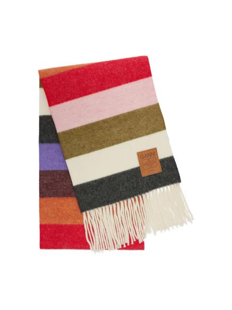 GANNI striped fringed scarf