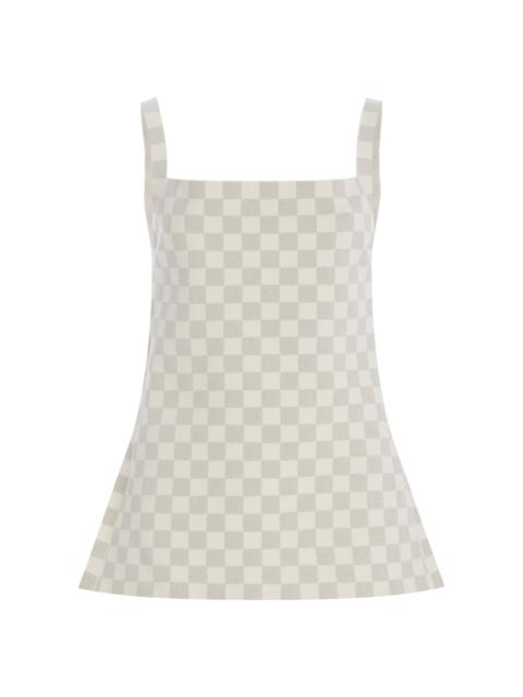 HIGH SPORT Exclusive Asher Checked Cotton-Blend Knit Apron Top ivory