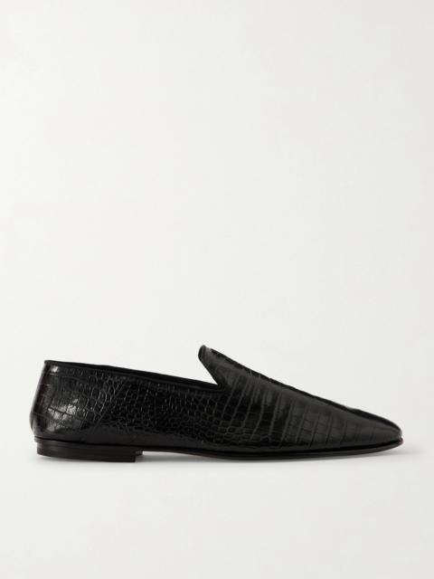 TOM FORD Steven Grosgrain-Trimmed Croc-Effect Leather Loafers