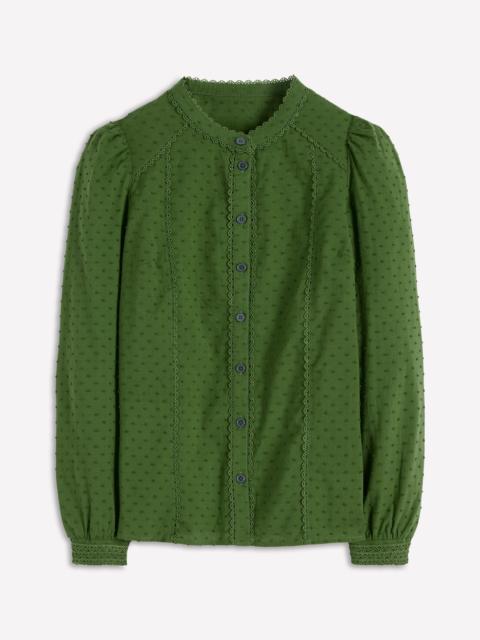 BODEN Rhea Cotton Dobby Top-Promenade Green