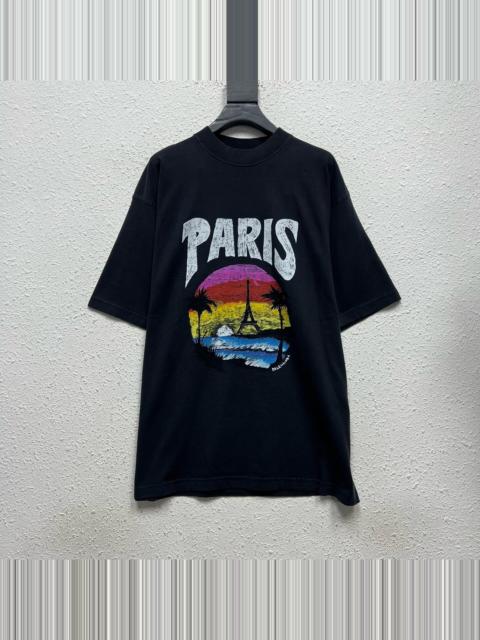 BALENCIAGA Balenciaga Hawaiian Palm Eiffel Tower Print Short Sleeve Top