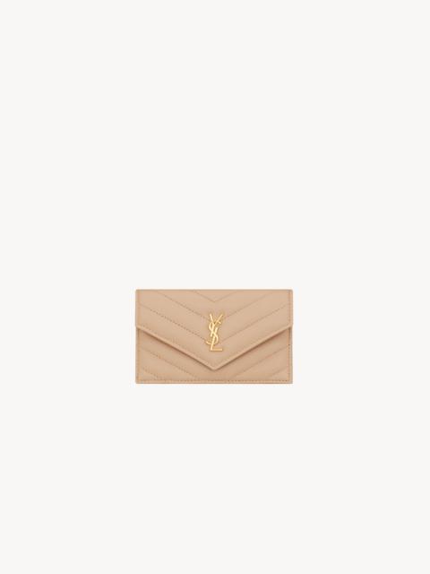 SAINT LAURENT CASSANDRE MATELASSÉ FRAGMENTS FLAP CARD CASE IN GRAIN DE POUDRE LEATHER