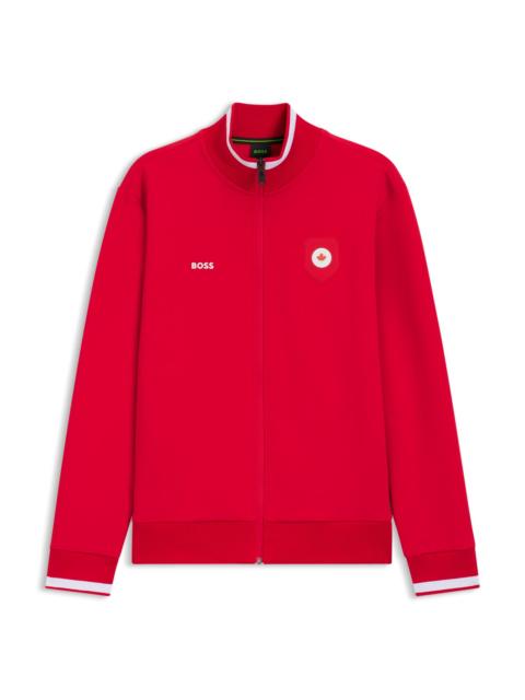 BOSS COTTON-BLEND ZIP-UP SWEATSHIRT WITH COUNTRY-FLAG BADGE