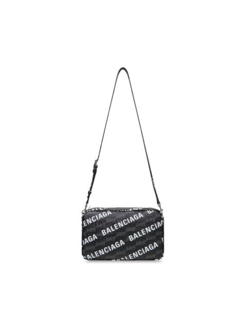 BALENCIAGA signature medium camera bag bb monogram coated canvas and allover logo