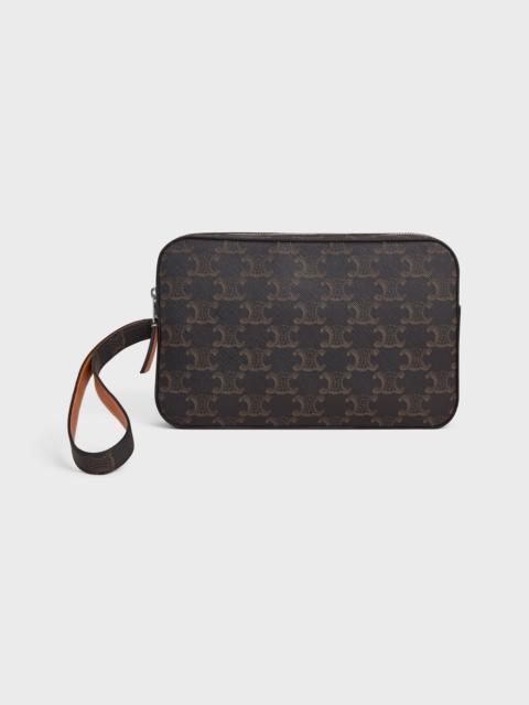 CELINE POUCH WITH STRAP IN TRIOMPHE CANVAS AND CALFSKIN
