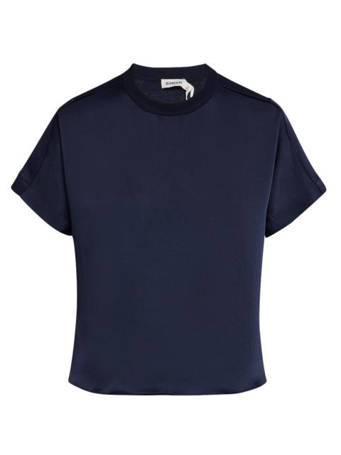 SIMKHAI Women's Addy Knit-Back T-Shirt - Dark Blue