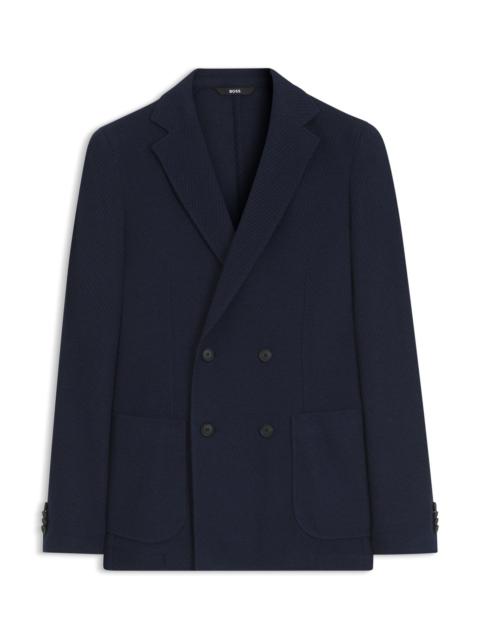 BOSS DOUBLE-BREASTED SLIM-FIT BLAZER IN PATTERNED COTTON