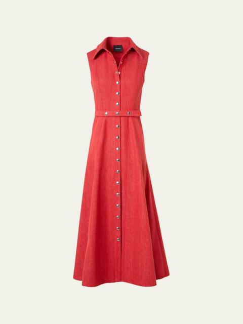 AKRIS Sleeveless Belted Denim Midi Shirtdress
