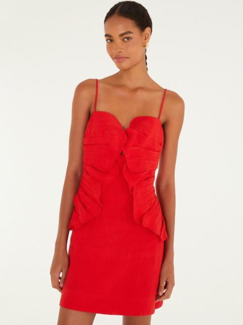FARM RIO Red Sleeveless Flower Euroflax Premium Linen Mini Dress
