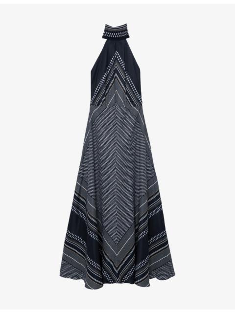 REISS Skylar Scarf-Print Woven Maxi Dress