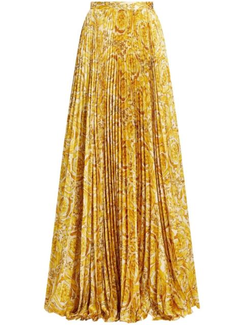 VERSACE Barocco-print pleated satin skirt