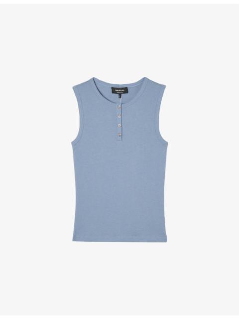 WHISTLES Henley Button-Front Stretch-Cotton Tank Top