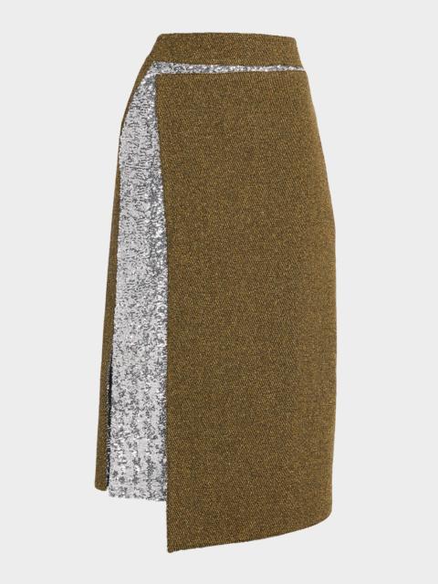 rabanne Sequined Tweed Combo Midi Skirt