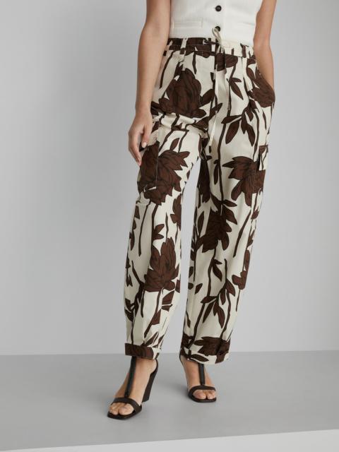 Brunello Cucinelli Cotton ramage print poplin baggy cargo trousers with monili