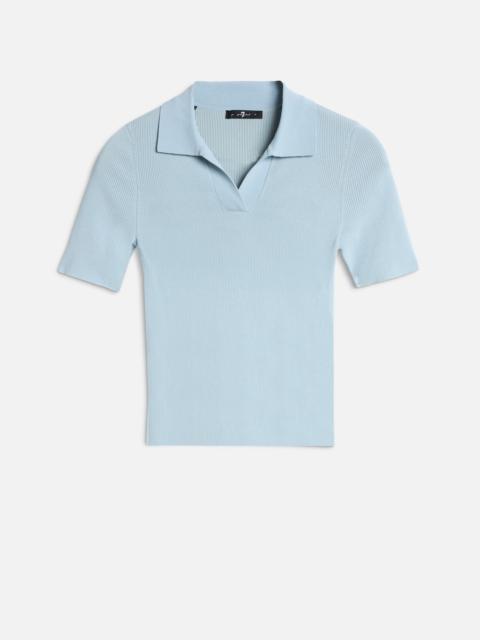 7 For All Mankind SHORT SLEEVE POLO SWEATER in Sky Blue